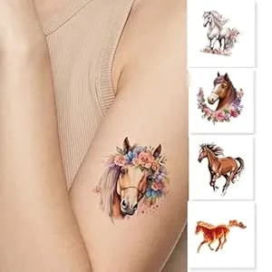 125+ Horse Temporary Tattoos For Kentucky Derby Party Supplies, Realistic & Cute Horse Stickers For Kids And Adults, Equestrian Decor, Cowgirl Party Favors, 8 Sheets
