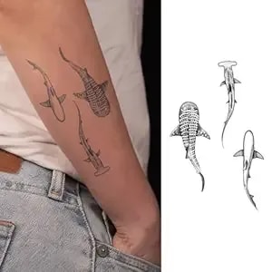 Shark Temporary Tattoo Set, Semi-Permanent Marine Life Tattoo With 3 Shark Species Design, Waterproof Long Lasting Body Art For Arm, Shoulder & Calf (2 Sheets)