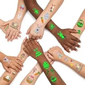 Easter Glow & Standard Temporary Tattoos Bundle: 10 Sheets 4.72x2.75"(73 Patterns) + 6 Luminous Sheets 4.7x2.9"(66 Patterns) - Basket Stuffers For Kids & Adults