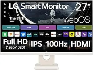 Lg 27u511sa-W 27-Inch Smart Full Hd (1920 X 1080) Ips Computer Monitor, 100hz, Built-In Speaker, Airplay, Bluetooth, Screen Share, Flicker Safe, Reader Mode, Remote Control, Hdmi, Tilt Stand, White