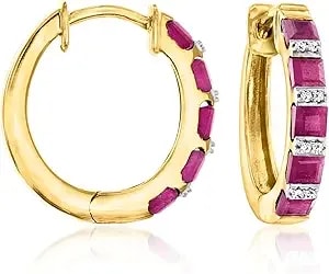 Ross-Simons 2.60 Ct. T.W. Ruby Hoop Earrings With Diamonds In 18kt Gold Over Sterling