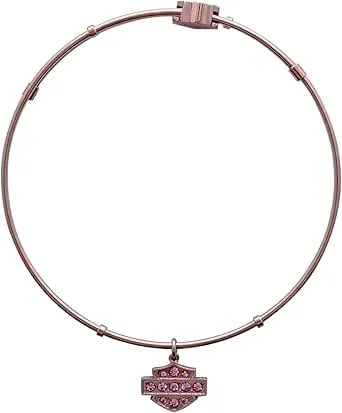 Harley-Davidson Women'S Pink Bling Bar & Shield Bangle Bracelet Stainless Steel