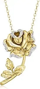 Ross-Simons Diamond Rose Pendant Necklace In 18kt Gold Over Sterling