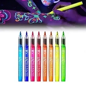 Glow Face And Body Paint Markers Set, 2025 New Uv Face Paint, Washable Neon Body Paint For Party, Waterproof Temporary Tattoo Pen For Festivals, Skin Safe Halloween Body Paint (12 Colours)