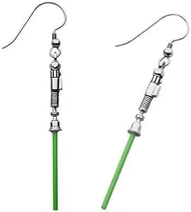 Star Wars Luke Skywalker Green Lightsaber Dangle Earrings, Green,Silver,Black,Gold