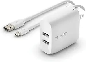 Belkin 24w Dual Port Usb Wall Charger W/ Usb-C Cable Included - Fast Charging Iphone 16 Charger For Power Bank, Ipad & Ipad Pro, Samsung Galaxy s25, Google Pixel, & More