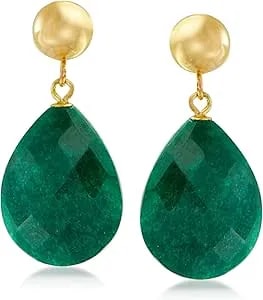Ross-Simons 18.00 Ct. T.W. Emerald Teardrop Earrings In 14kt Yellow Gold