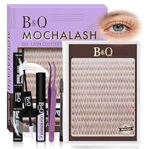 B&Q Brown Lash Clusters Kit Natural Mochalash Clusters 01, Brown Eyelash Clusters Kit C-Curl Cluster Eyelash Extensions 8-16mm Wispy Lash Eyelashes Kit For Fair/Dark Hair(Mochalash 01 Set)