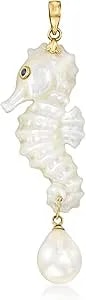 Ross-Simons Mother-Of-Pearl Seahorse Pendant With 10-10.5mm Cultured Pearl With Single Sapphire In 14kt Yellow Gold
