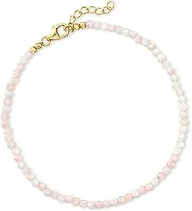 Ross-Simons 3-3.5mm Pink Opal Bead Anklet In 18kt Gold Over Sterling. 9 Inches