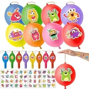 72 Pcs Monster Party Favors – 48 Pre-Cut Temporary Tattoos & 24 Little Monster Punch Balloons Birthday Party Decorations Supplies Favors Gift Goodie Bag Fillers Classroom Rewards Boys Girls