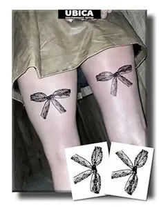 Semi Permanent Tattoo For Women, 2 Sheets Realistic Sexy Lace Temporary Thigh Lasting 1 Weeks Bow Tattoo For Adults Girl, Waterproof And Non-Reflective Fake Tattoo For Party Valentines Gifts
