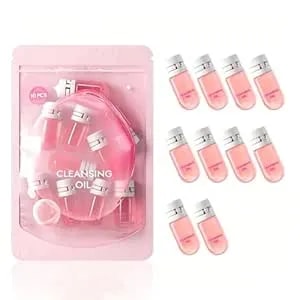 Mini Cleansing Oil Portable 2ml Capsule 10 Bottles For Travel & Business Trips, 2-In-1 Cleanse & Hydrate, Rose Scent Makeup Remover, Gentle Skincare For All Skin Types (10)