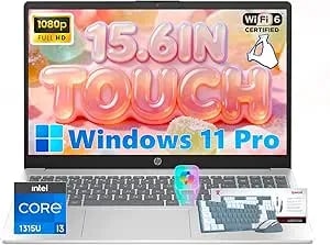 HP 2026 Touchscreen Laptop Computer For Student & Business, 16GB RAM 512GB SSD Windows 11 Pro, Intel Core i3-1315U (Up To 4.5GHz), 15.6" LED, Copilot AI, Numeric Keyboard, Type-C, Patented KB Kit
