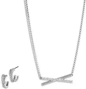 Harley-Davidson Women'S Criss Cross Crystal Y Necklace & Earring Set, Silver