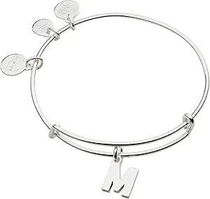 Alex And Ani Expandable Bangle For Women, Initials A To Z Letter Charms, Shiny Finish, 2 To 3.5 In