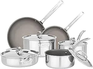 Viking Pureglide Pro 3-Ply Nonstick Cookware Set, Made Without Pfas, 10-Piece Induction Pots And Pans Set, Metal Utensil Safe Titanium Nonstick Surface, Oven Safe To 600f