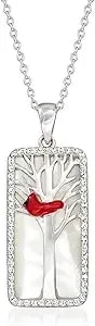 Ross-Simons Mother-Of-Pearl And .30 Ct. T.W. White Topaz Cardinal Pendant Necklace With Multicolored Enamel In Sterling Silver