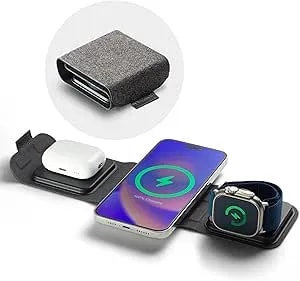 Mophie 3-In-1 Travel Charger With Magsafe - Portable Wireless Charging Hub, Compatible W/Apple Devices, Iphone 17/16/15/14/13/12 Series, Apple Watch Series 11 To 1 & Ultra, Airpods Pro/3rd Gen, Black