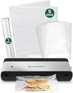 Foodsaver Powervac Compact Vacuum Sealing Machine Stainless Steel & Black Vertical Storage vs0150 - Preserves Freshness Reduces Bag Waste For Both Dry And Wet Food