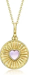 Ross-Simons Pink Mother-Of-Pearl And Red Agate Reversible Heart Pendant Necklace In 18kt Gold Over Sterling. 18 Inches