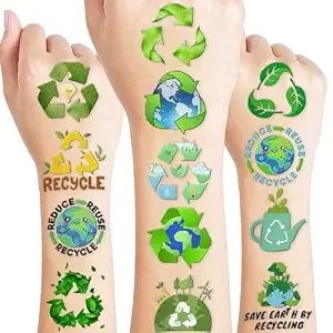 100 Pcs Recycle Temporary Tattoos - Birthday Party Decorations, Earth Environment Recycling Trash Theme, For Boys Girls Classroom School, Game Prizes Reward