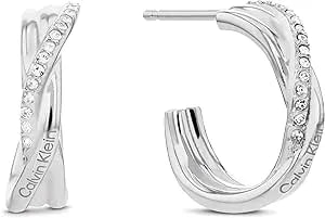 Calvin Klein Crystalized Weave Stainless Steel Hoop Crystal Earrings For Women, Post Closure, Jewelry For Her