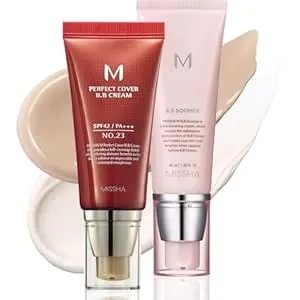Missha Bb Essentials Kit M Perfect Cover Bb Cream No.23 Natural Beige/Spf 42 Pa+++ 1.69 Oz & M Bb Boomer 1.35 Oz -Lightweight, Multi-Function, High Coverage
