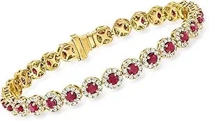 Ross-Simons 4.60 Ct. T.W. Ruby And 2.69 Ct. T.W. Diamond Tennis Bracelet In 14kt Yellow Gold