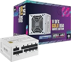 Cooler Master V850 SFX Gold 850W Fully Modular Power Supply – 80+ Gold Certified SFF PSU, ATX 3.1 & Pcie 5.1 Ready, 90° Angled Cable, Low Noise, Small Form Factor ITX PSU, 10-Year Warranty, White