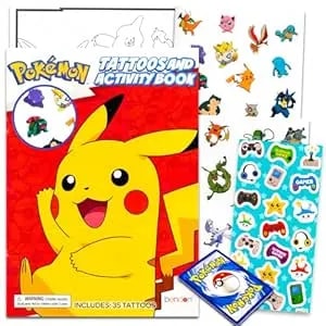 Pokemon Temporary Tattoos Party Pack - Bundle With 35 Pokemon Tattoos And Pokemon Coloring Book Plus Pokemon Cards - Pokemon Party Supplies
