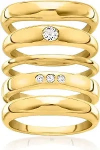 Ross-Simons 14kt Yellow Gold-Plated Jewelry Set: 5 Rings With .22 Ct. T.W. Czs