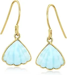 Ross-Simons Carved Larimar Seashell Drop Earrings In 18kt Gold Over Sterling