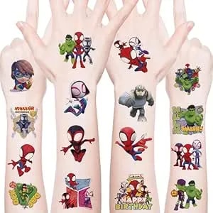 20pcs Cartoon Spider-Man And His Amazing Friends Temporary Tattoos Birthday Themed Party Supplies Decoration Favors Cartoon Cute Waterproof Sticker For Home Activity Rewards (Zzx E)