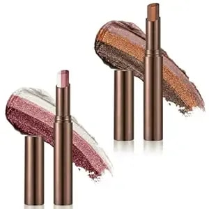 Gradient Eyeshadow Stick, 3-Color Shimmer Cream Eye Shadow Pen, Easy Blend Waterproof Long Lasting Eye Makeup Stick, Beginner Friendly Quick Eye Look (#02 & #04)