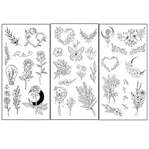 Temporary Tattoos Flower Heart Moon 3 Sheets Large Temporary Tattoo For Adults Women Men Waterproof Friction Resistant Low Reflective Lasts 5-7 Day