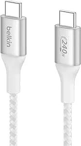 Belkin Boostcharge USB-C To USB-C Power Cable (2M/6.6ft) Fast Charging Cable 240W Power Delivery USB-IF For Macbook Pro, Ipad, Iphone 16 Series, Galaxy S25 Series, Nintendo Switch 2 & More - White