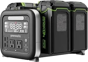 Greenworks 4 X 40V 4Ah Batteries Included, 40V 500W Portable Power Inverter - 4-Slot Design, 2 AC Outlets, 5 USB Ports, Smart APP Control, Outdoor Backup Power Supply
