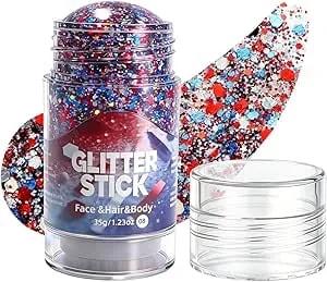 2026 New Red White And Blue Glitter Stick, Glitter Stick, Multi-Functional Hair Glitter, Easy Apply Star Glitter For Festivals, Festival Face Glitter For World Cup (1, Colorful)