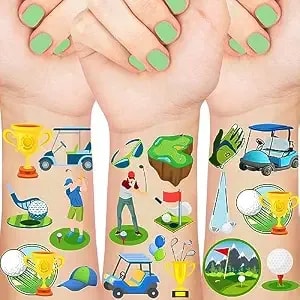 Serencatcher Golf Temporary Tattoos, 12 Sheet 120 Pcs Golf Party Favors Tattoos For Kids Sports Theme Hole In One Birthday Party Supplies Golf Club Sports Team Classroom School Prizes Rewards