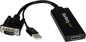 Startech.Com VGA To HDMI Adapter With USB Audio - VGA To HDMI Converter For Your Laptop / PC To HDTV - AV To HDMI Connector (VGA2HDU), Black