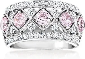 Ross-Simons 0.80 Ct. T.W. Cz And .70 Ct. T.W. Simulated Pink Sapphire Ring In Sterling Silver