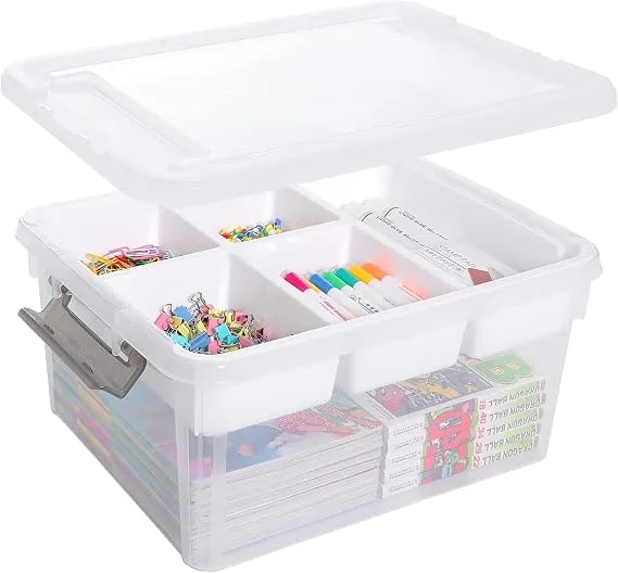 Citylife 17qt Clear Craft Organizers And Storage Box With Removable Tray - Stackable Art Supply Organizer Storage Bins With Lids For Beads, Markers, Sewing, Tools, Playdoh, Coloring Books, Made In Usa
