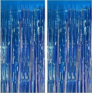 2 Pack Blue Party Decorations Ocean Party Decor Supplies Blue Party Streamers Birthday Decorations Tinsel Foil Fringe Curtains Photo Booth Props Celebration Decorations
