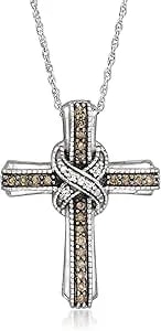 Ross-Simons 0.25 Ct. T.W. Brown And White Diamond Cross Pendant Necklace In Sterling Silver. 18 Inches