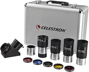 Celestron – 2” Eyepiece And Filter Accessory Kit – 12 Piece Telescope Accessory Set – E-Lux Telescope Eyepiece – Barlow Lens – Colored Filters – Diagonals – Sturdy Metal Carry Case