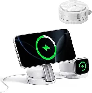 Ef Ecoflow Rapid Mag 3-In-1 Magnetic Wireless Charging Station, qi2.2 25w Foldable Magsafe Charger Stand For Iphone 17/16/15, Apple Watch & Airpods, Travel-Ready, With 45w Adapter, White