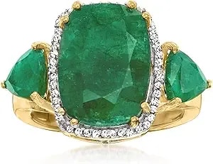 Ross-Simons 7.00 Ct. T.W. Emerald And .13 Ct. T.W. Diamond Ring In 18kt Gold Over Sterling