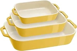 Staub Ceramic 3-Pc Rectangular Baking Dish Set - Citron