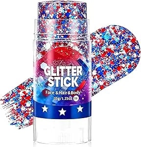 4th Of July Face Body Glitter Stick,Red White And Blue Decorations,Patriotic Hair Glitter For 250th Independence Day,Fourth Of July Outfits For Women, Waterproof Cheer Glitter Makeup For Kids